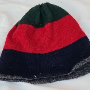 Striped Red, Green, and Black Cashmere Beanie